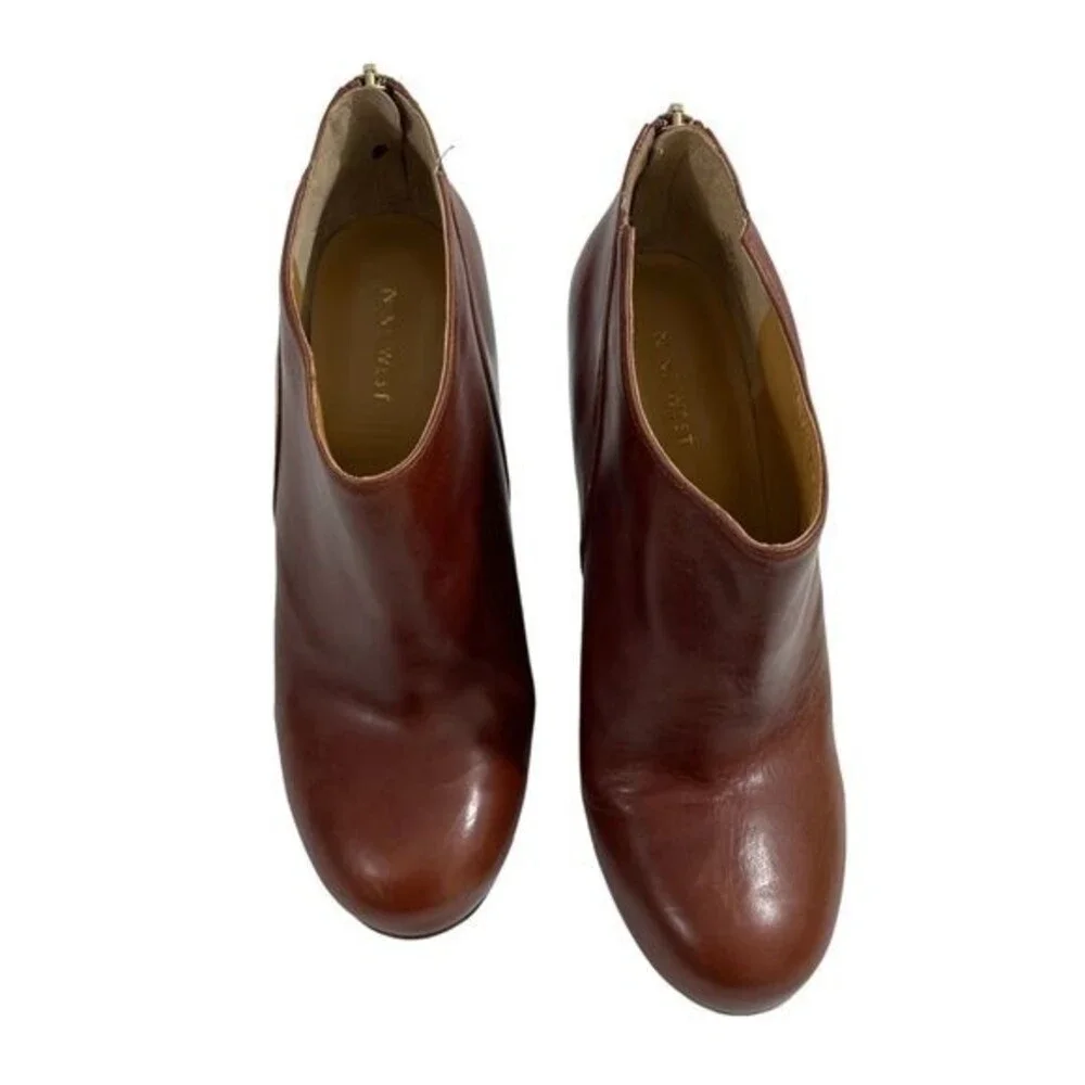 Nine West Womens Lottie Wedge Platform Shoes Zip Up‎ Brown Leather Size 9.5M